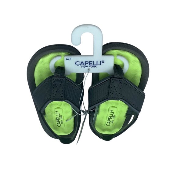 Capelli New York Kids Comfort Sandals Size 6/7 Neon Green Black Flip Flops - Picture 3 of 5